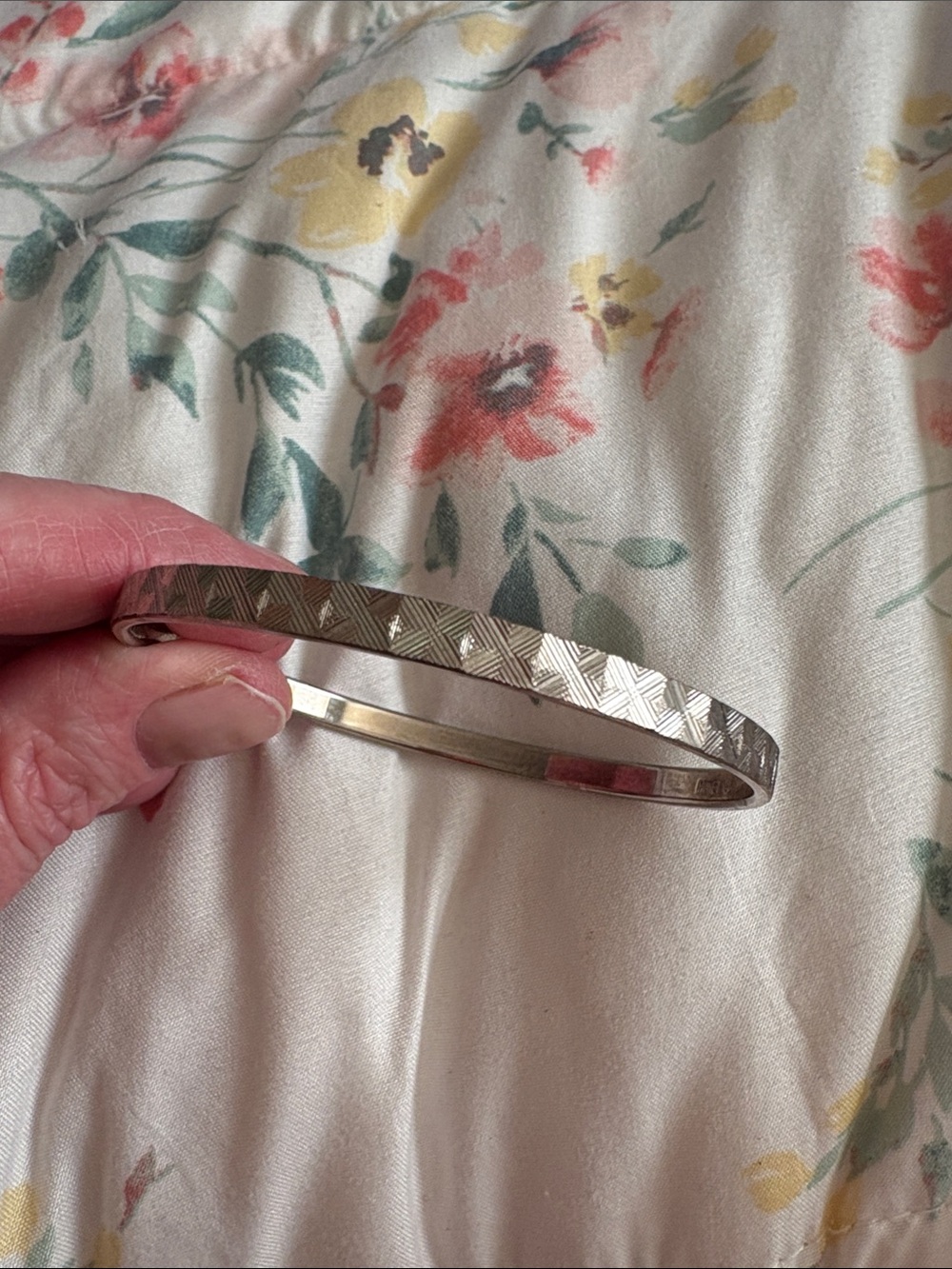 Silver Textured Thin Bangle Bracelet - Women Accessories